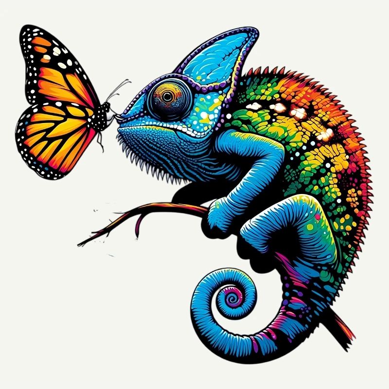 Caméléon et papillon