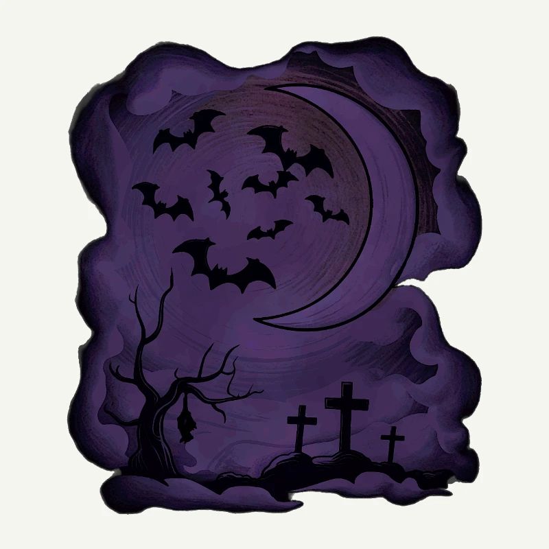 Fledermäuse, Mondsichel, Gräber, Bäume