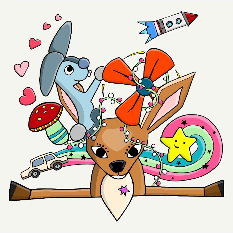 Cerf mignon, collage de lapin avec arc-en-ciel