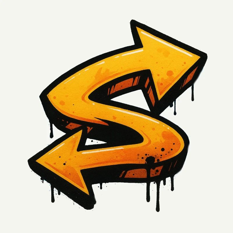 Graffiti print with directional arrows letter S