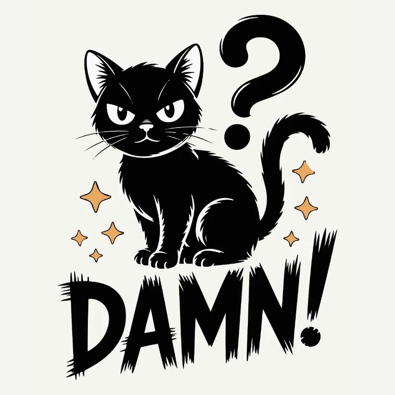 Mystical Black Cat with Question Mark