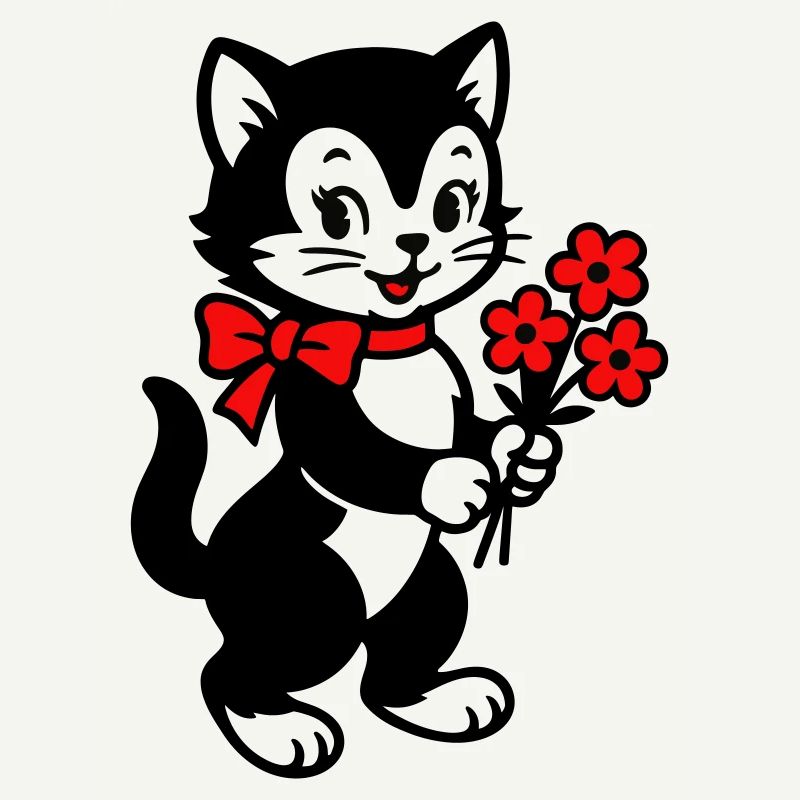 Chat noir avec ruban rouge