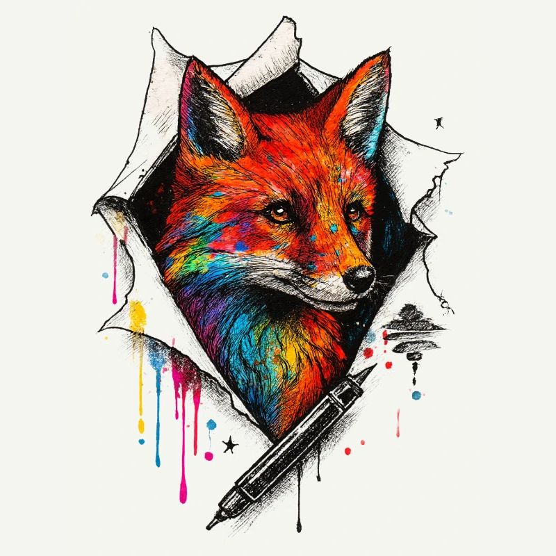 Regenbogenfuchs Kunst mit Farbspritzer