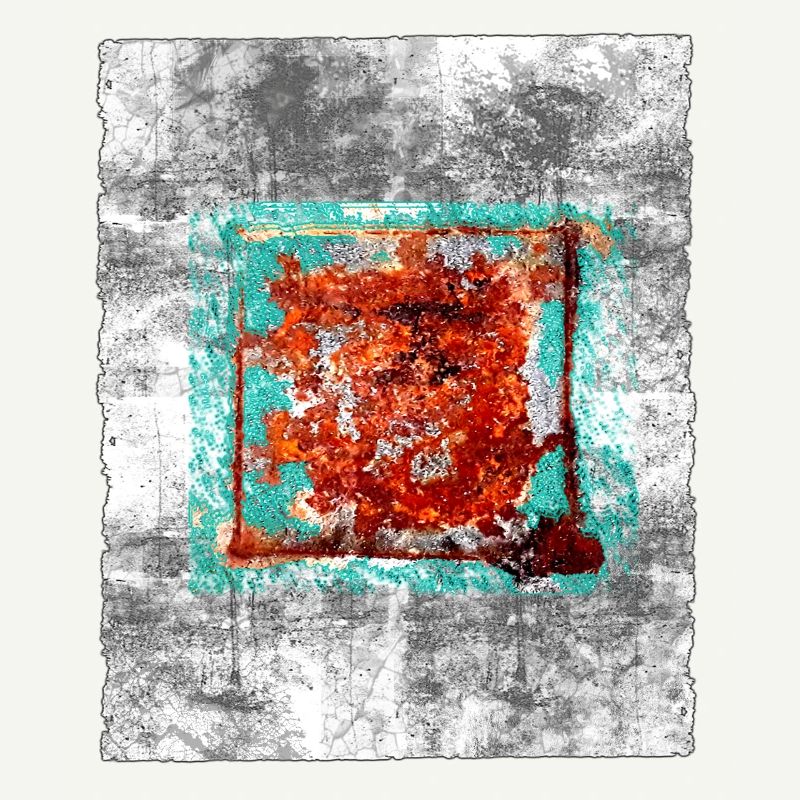 Rust square on grey texture