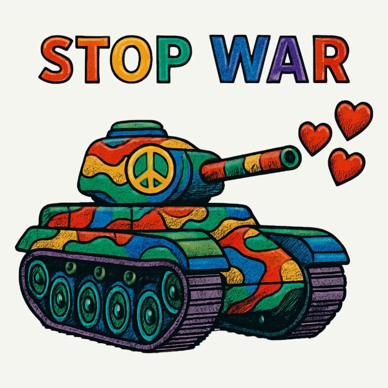 Regenbogen Panzer mit Peace-Zeichen – STOP WAR