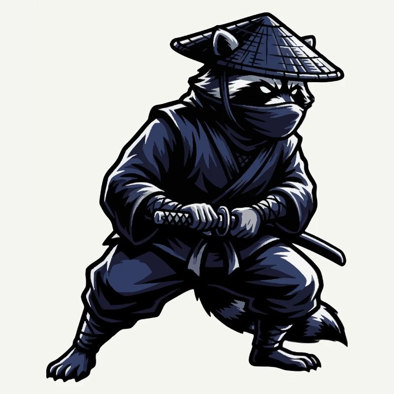 Ninja Waschbär mit Katana