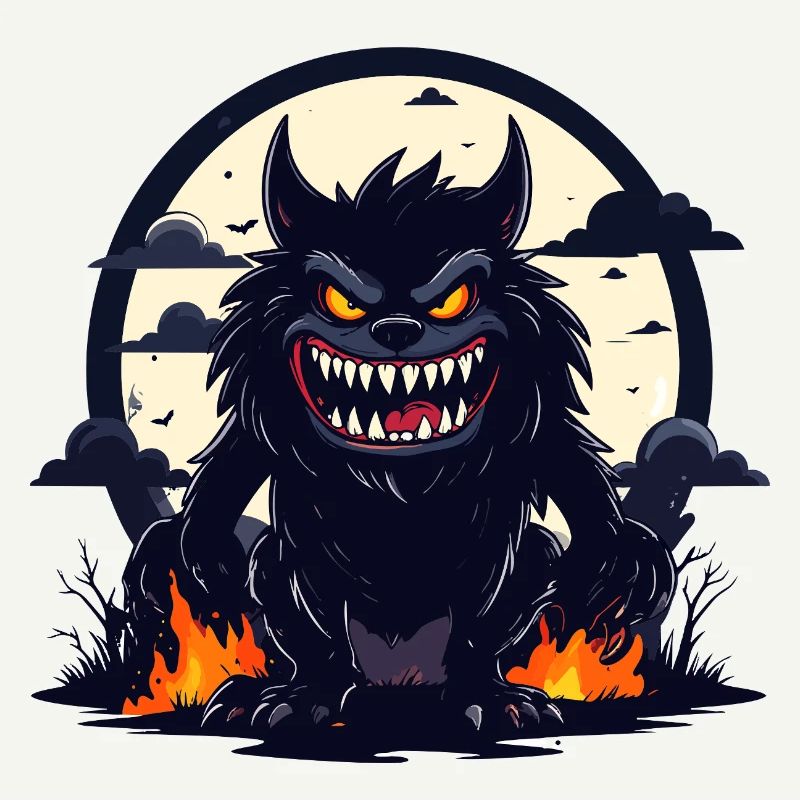 Moonlit Night Werewolf Monster with Fire Flames