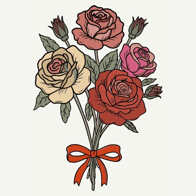 Bouquet de roses romantique classique avec ruban rouge