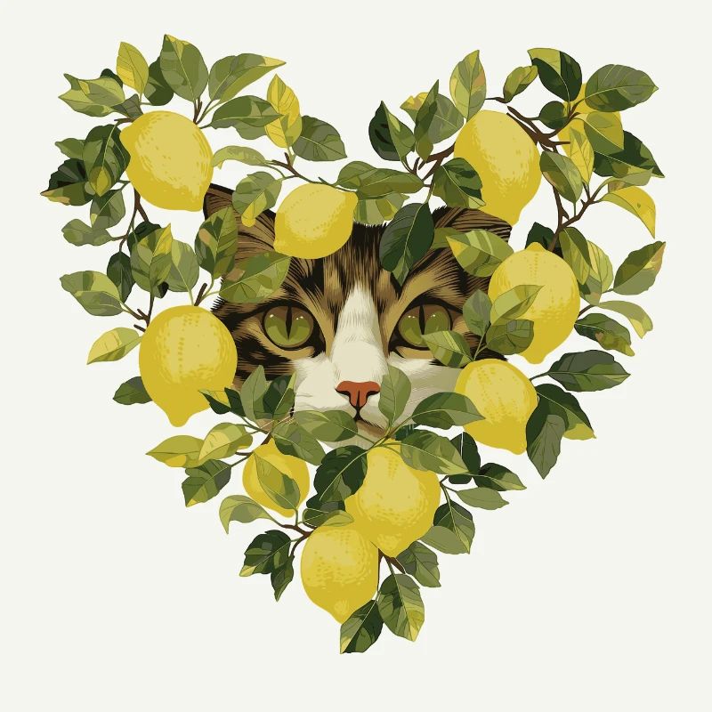 Chat se cache dans un cœur de citron
