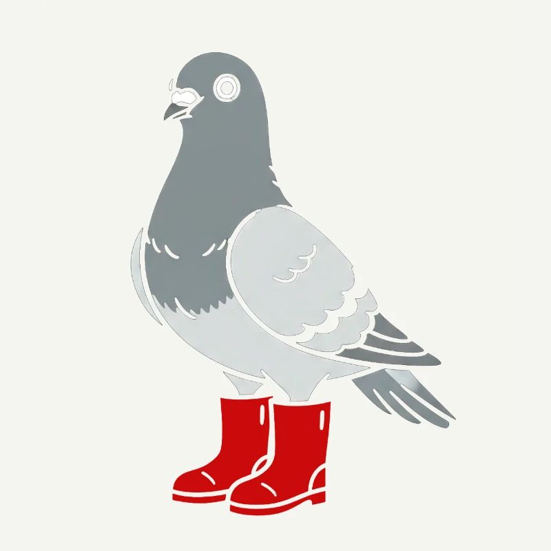 Dove in red boots
