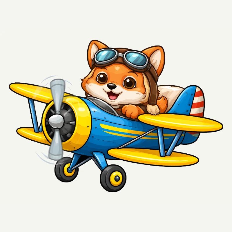Fuchs Pilot Doppeldecker Flugzeug Cartoon  