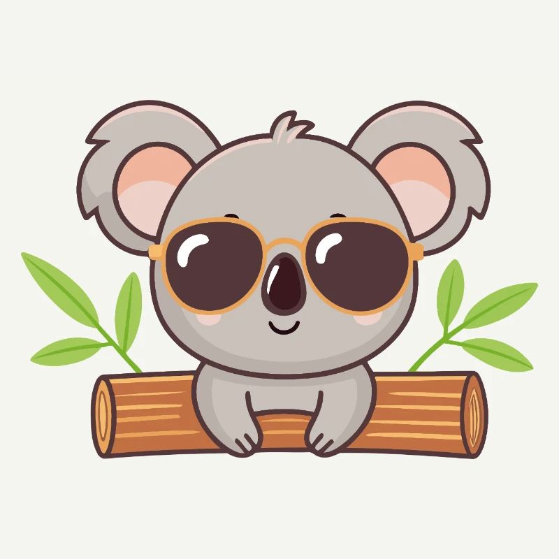 Chic koala on trunk with glasses