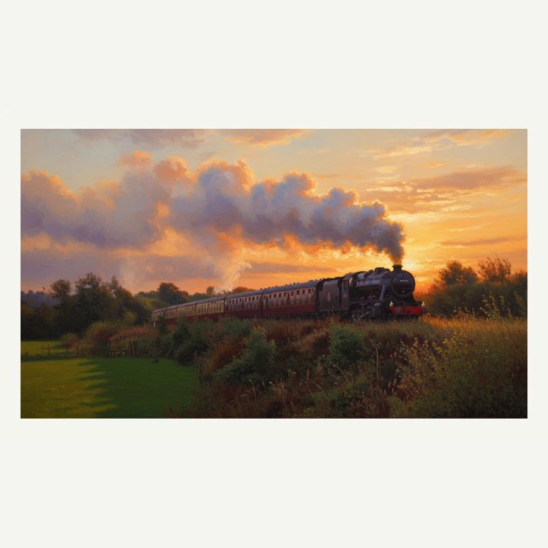 Train à vapeur du coucher du soleil