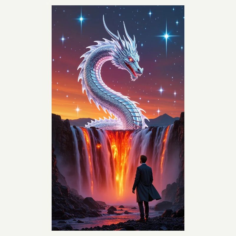 Queue de dragon ardente au-dessus d’une cascade