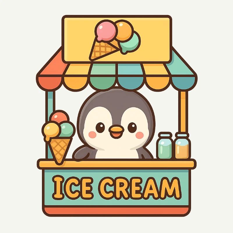 Der kleine Pinguin verkauft Eis