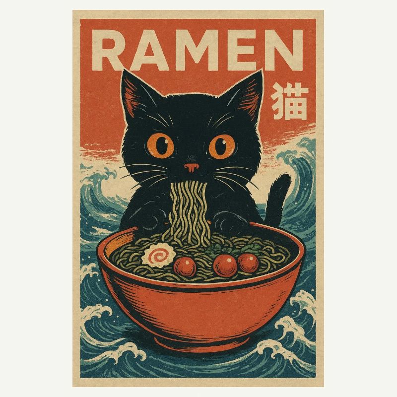 Ramen Katze Retro Poster