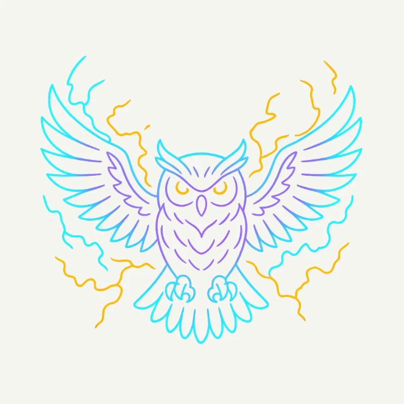 Neon-Eule mit Blitzen