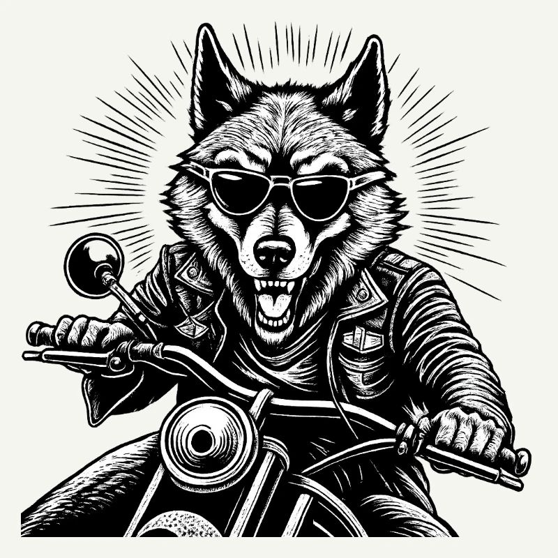 Wolf on Motorcycle Leather Jacket Graphic