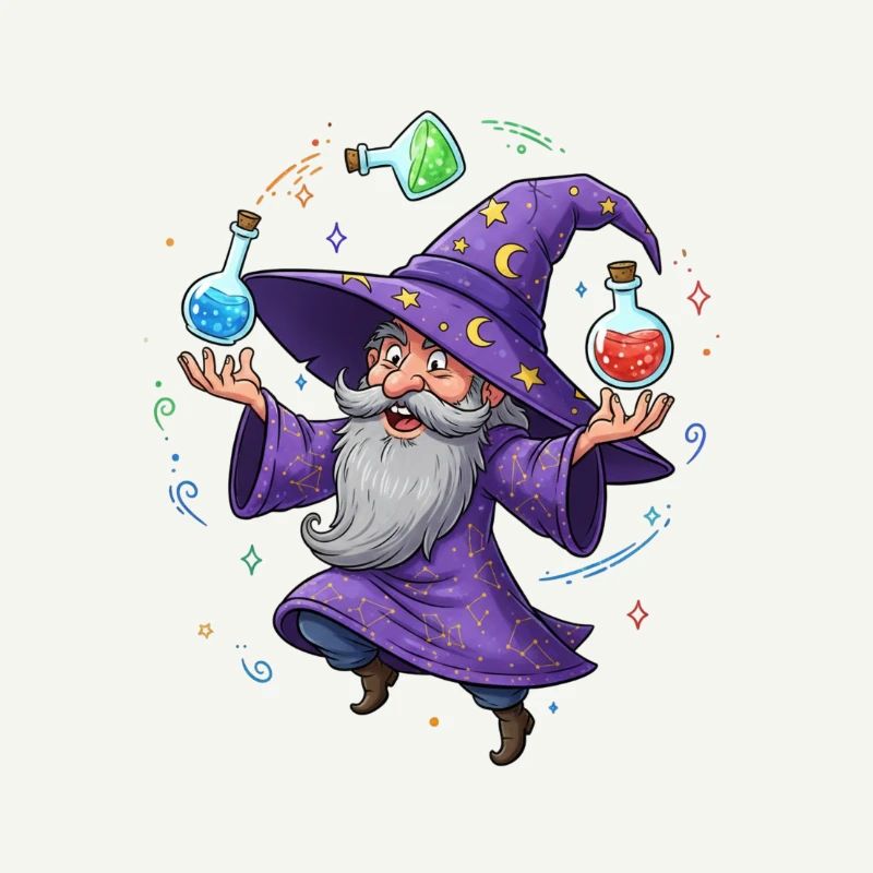 Un magicien en cape violette avec un élixir