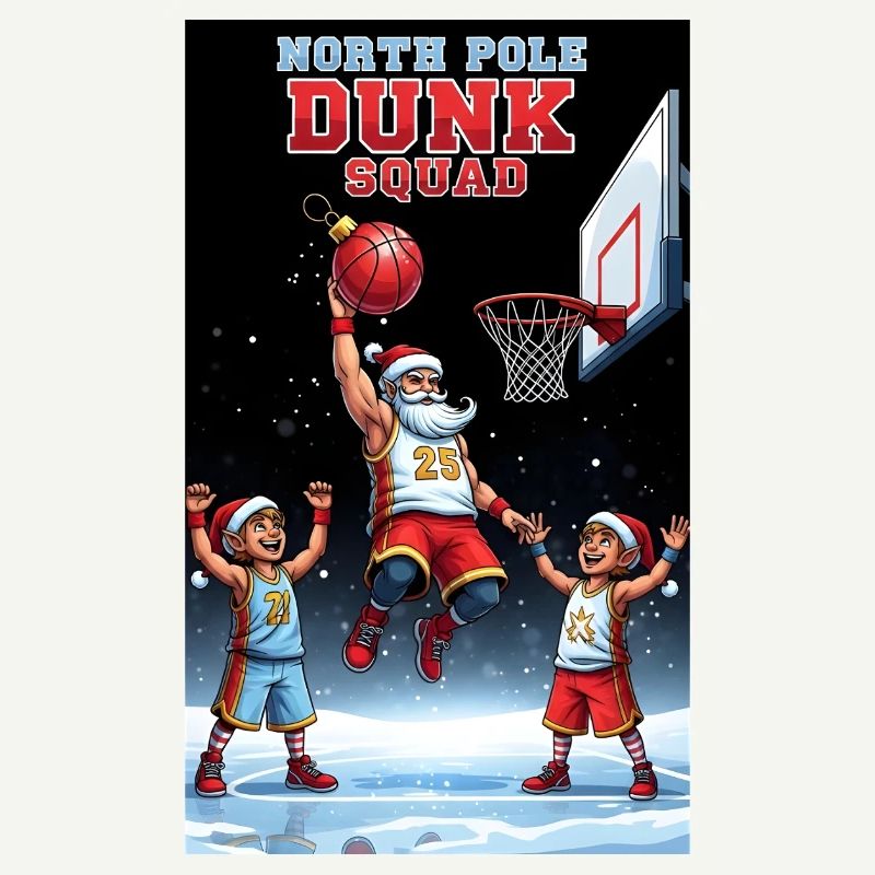 Santa Dunking Basketball North Pole Dunk Squad