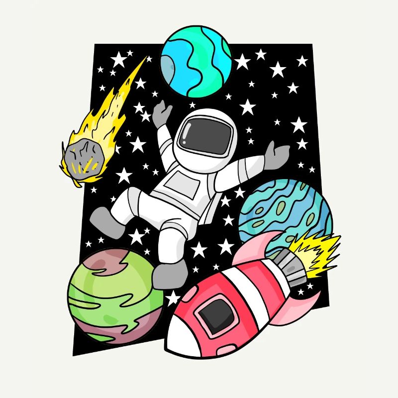 Garçon astronaute dans l’espace avec des fusées