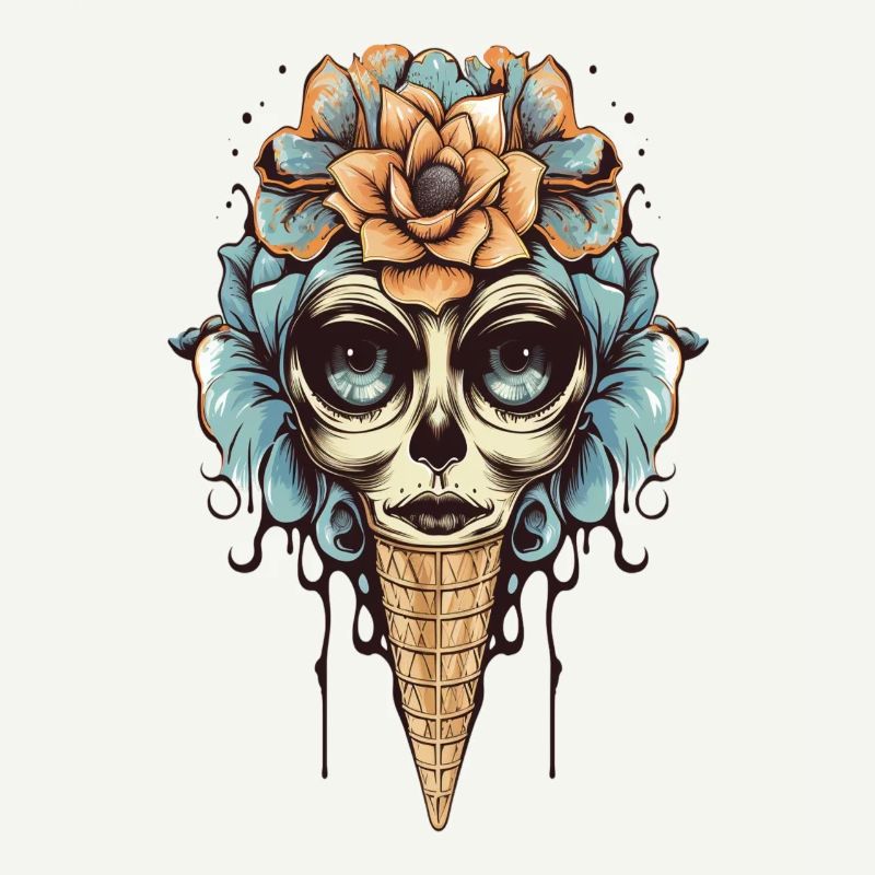 Blumen-Totenkopf Eistüte Design