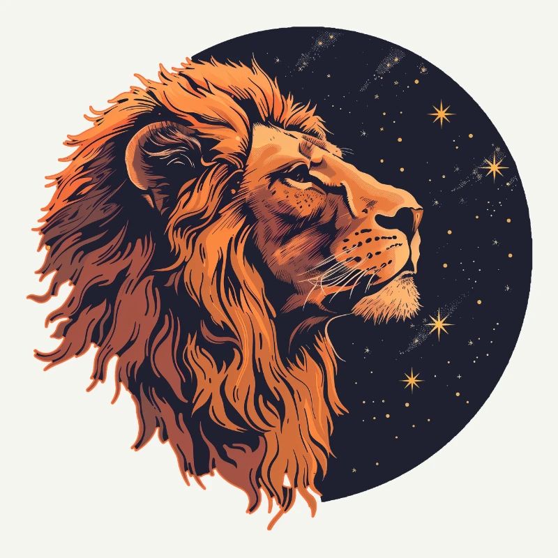 Lion avec ciel étoilé