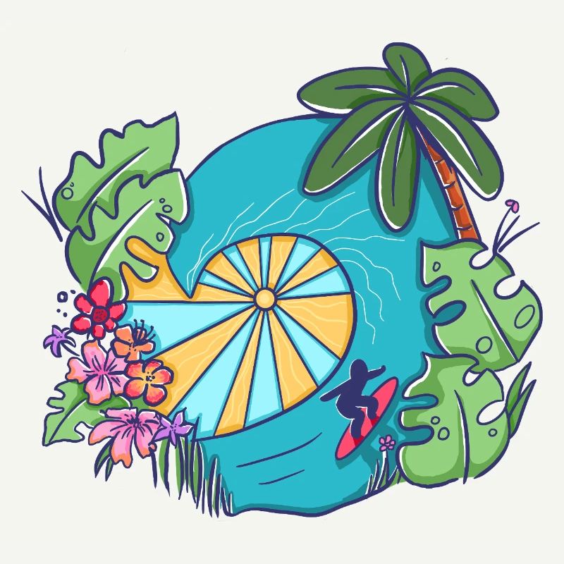 Tropical Ocean Wave with Palms – Summer Art