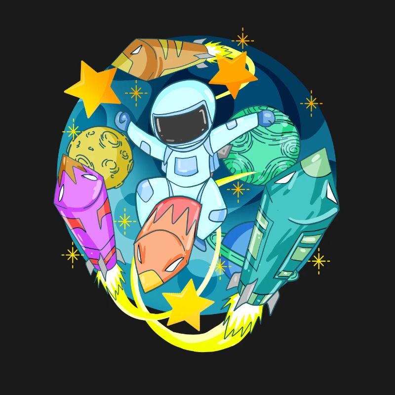 Astronaute dans l’espace avec des fusées