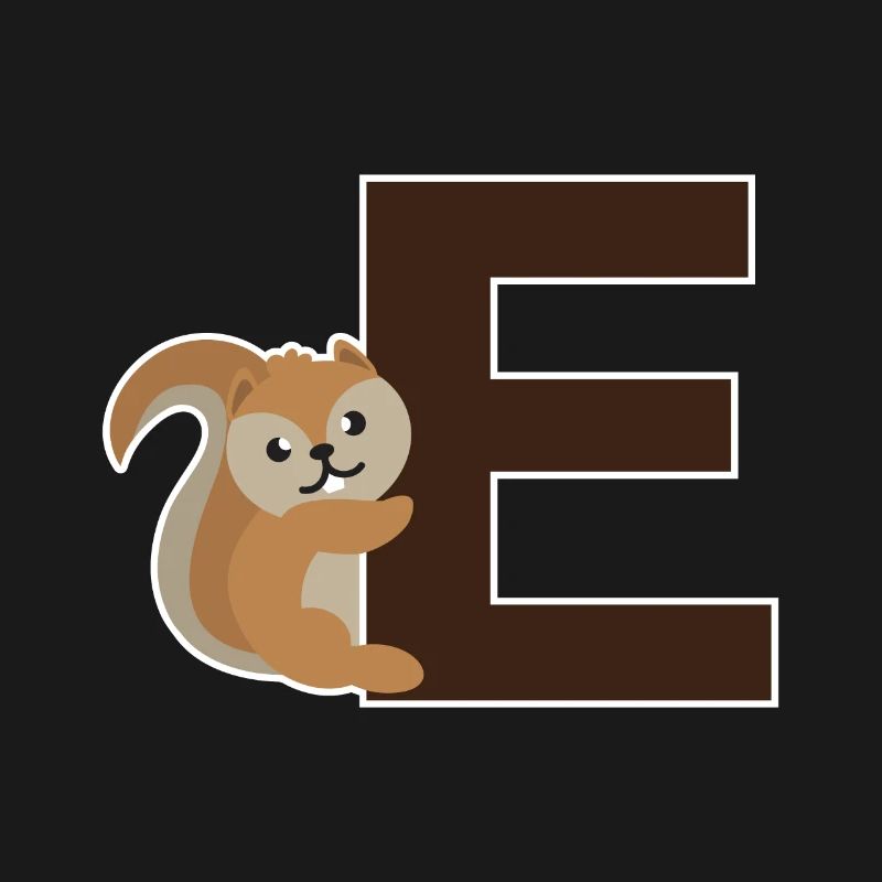 Un E comme l'écureuil qui pend sur le E