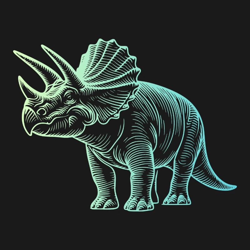 Triceratops Dinosaur Drawing Gradient Blue Green
