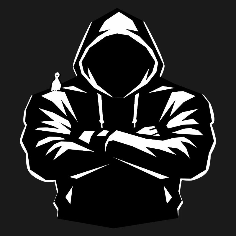 Kapuzenpulli-Figur und Vogel