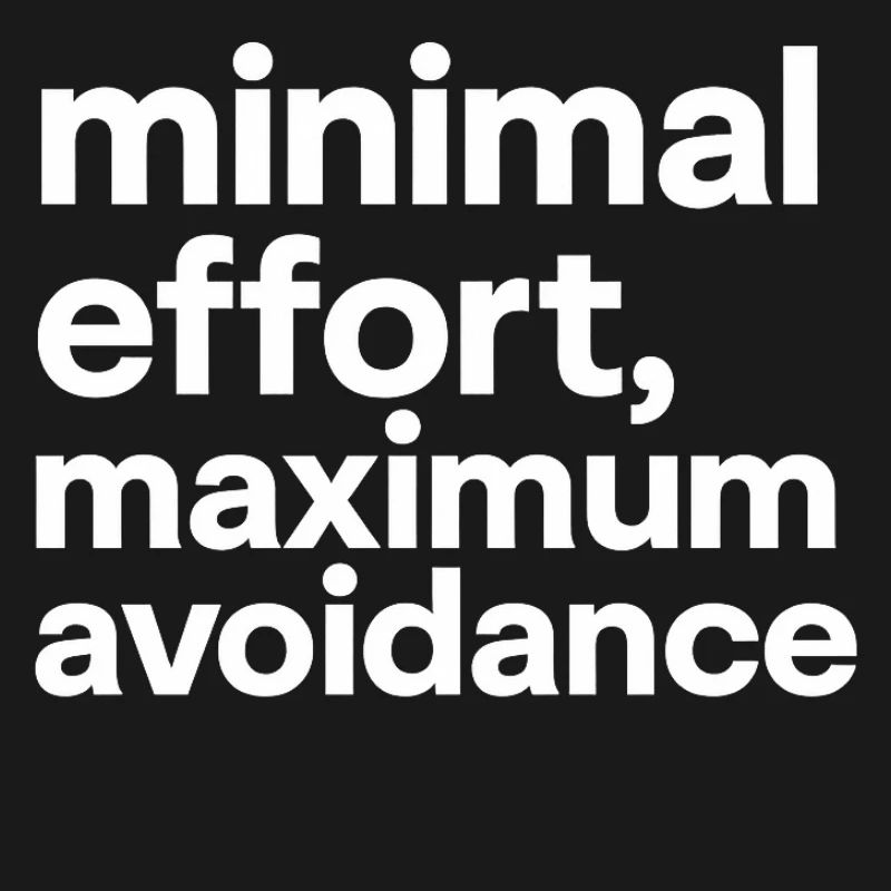 minimal effort maximum avoidance | Irony, Minimal