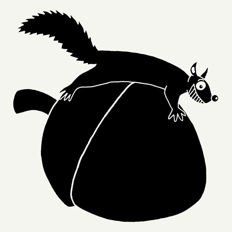 Das Eichhörnchen gegen die Eichel (schwarz)