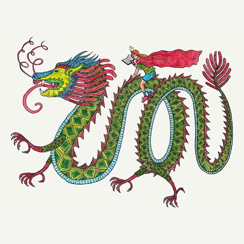 Dragon avec cavalier de lecture