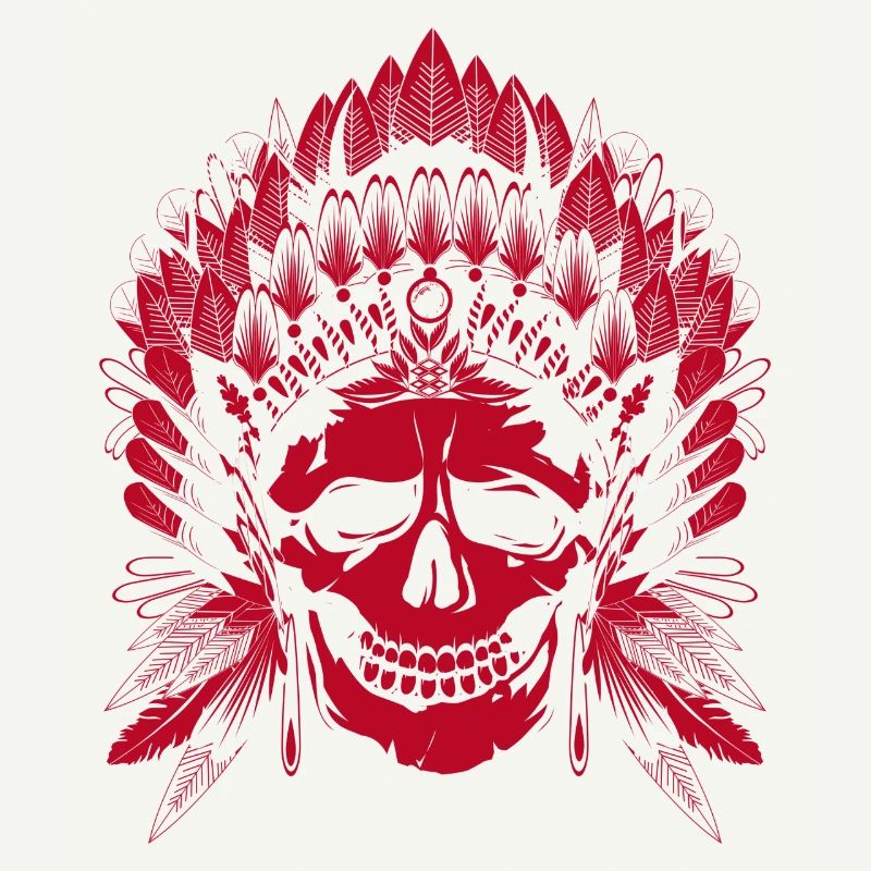 roter Totenkopf mit Kopfschmuck eines Häuptlings