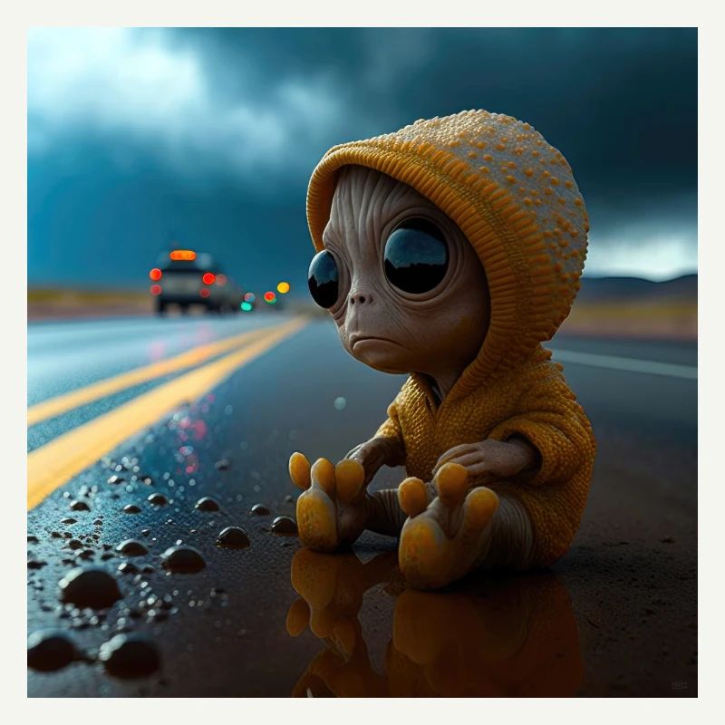 Bébé alien perdu sur la route