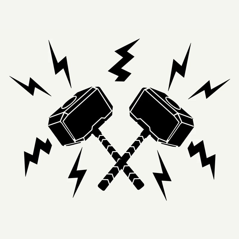 Two hammers of Thor around it lightning