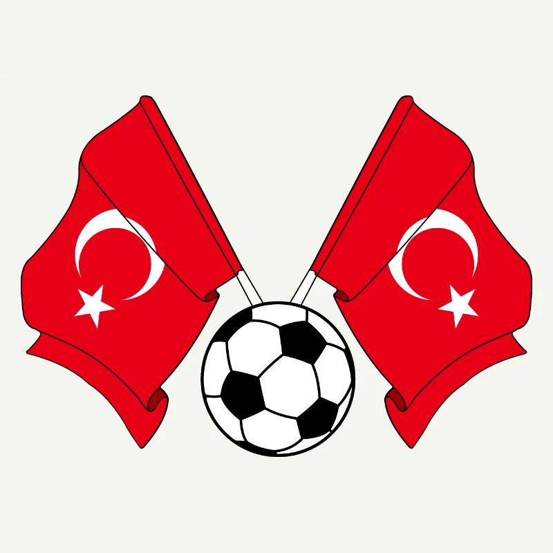 Two Turkish flags with a soccer ball