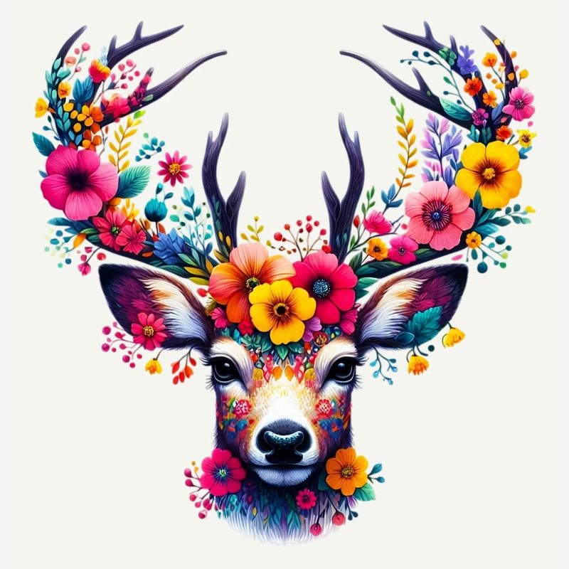 Cerf décoré de fleurs