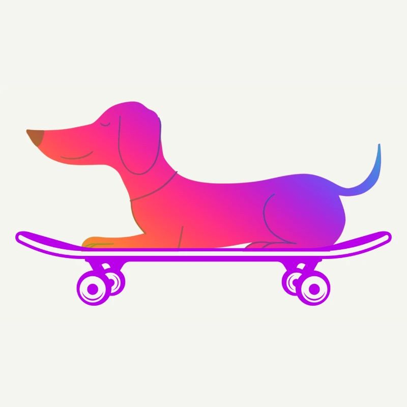 Dackel mit Skateboard