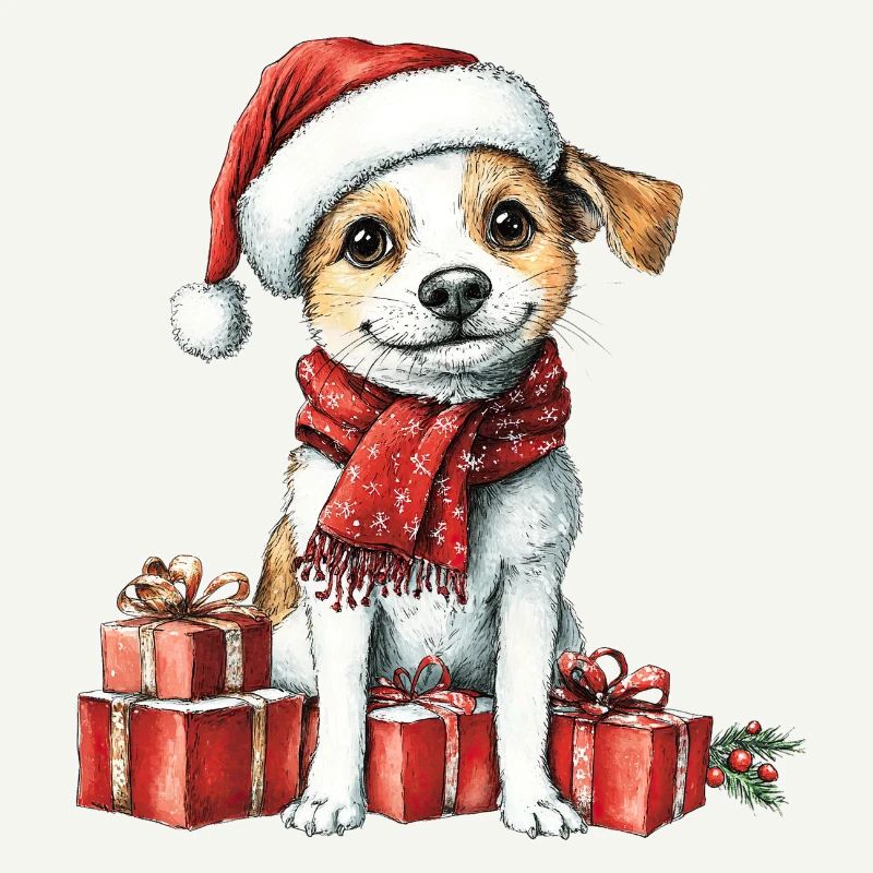 Weihnachts-Welpe mit Geschenken