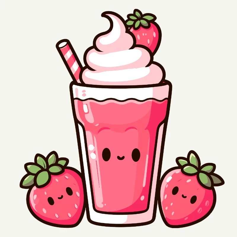 Kawaii Erdbeer-Milchshake Design