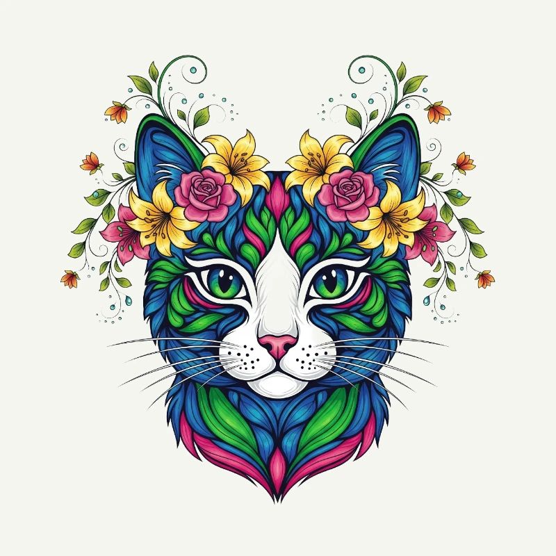 Chat avec des fleurs
