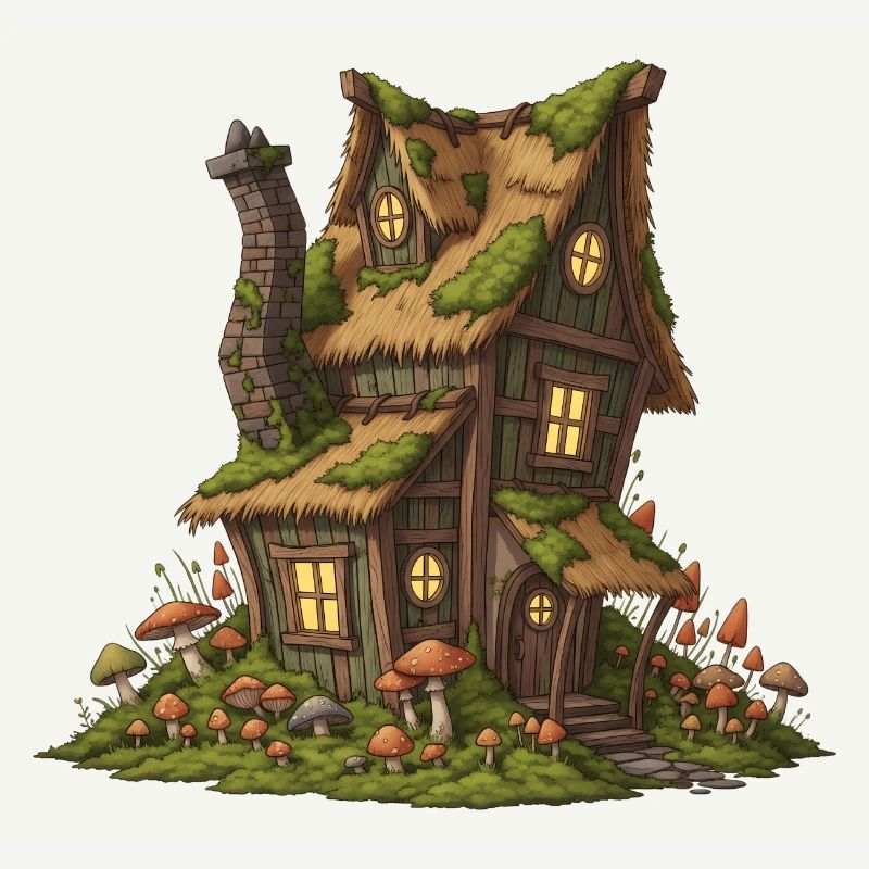 Fabuleuse maison forestière avec champignons