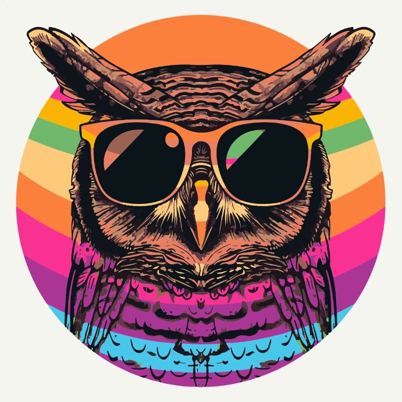 Bunte Retro Eule mit Sonnenbrille