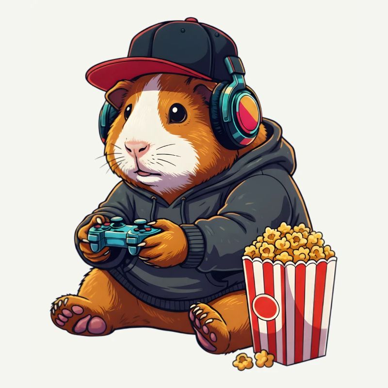 Joueur cochon d’Inde avec du pop-corn