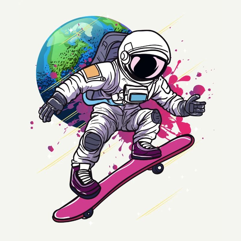 Astronaute Skateboard Earth