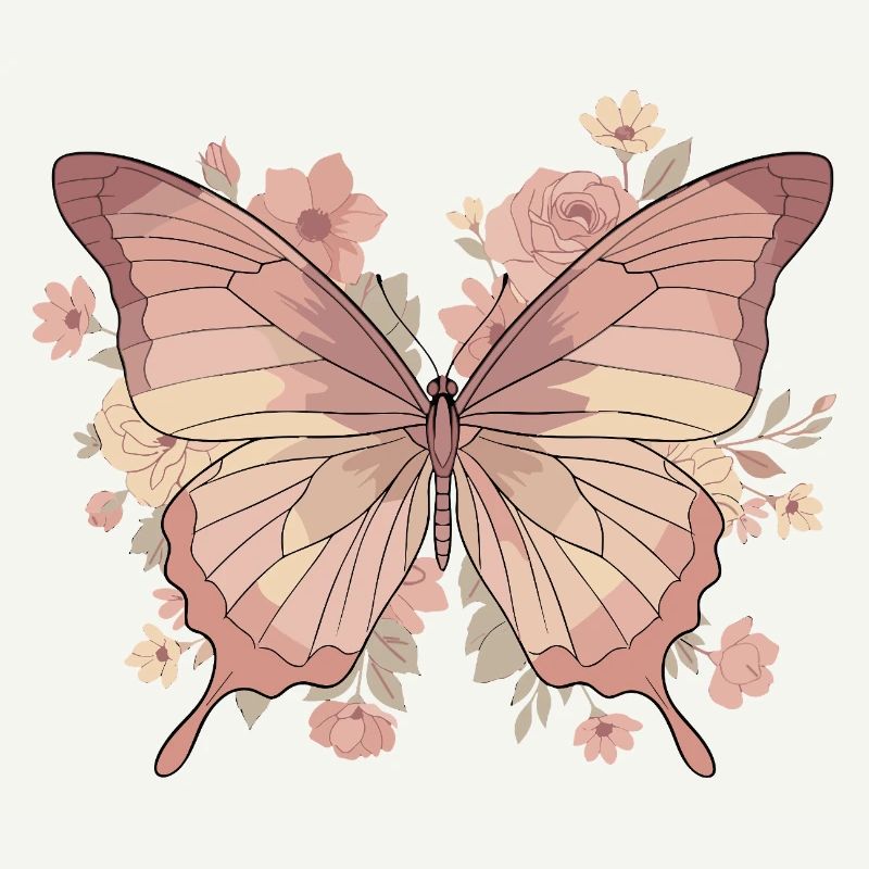 Rosa Schmetterling mit Blumen