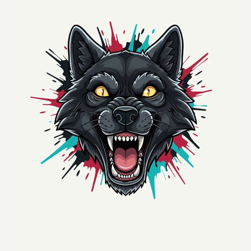 Neon Wolfhead Paint Splash